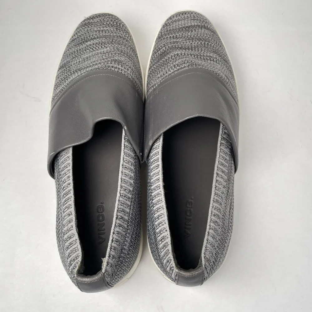 Vince Blair Shoes Womens Size 9.5 Gray Knit Leather Slip On Platform Sneakers